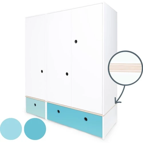 Wookids Armoire 3 Portes Façades Tiroirs Bleu Ciel-bleu Paradis 4 Wookids Armoire 3 Portes Façades Tiroirs Bleu Ciel-bleu Paradis – Image 2