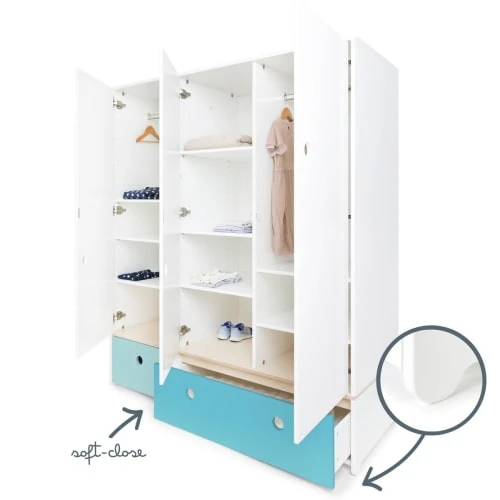 Wookids Armoire 3 Portes Façades Tiroirs Bleu Ciel-bleu Paradis 5 Wookids Armoire 3 Portes Façades Tiroirs Bleu Ciel-bleu Paradis – Image 3