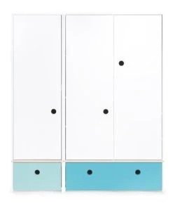 Wookids Armoire 3 Portes Façades Tiroirs Bleu Ciel-bleu Paradis