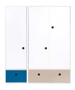 Wookids Armoire 3 Portes Façades Tiroirs Bleu Marine