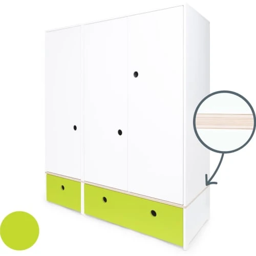 Wookids Armoire 3 Portes Façades Tiroirs Citron Vert 4 Wookids Armoire 3 Portes Façades Tiroirs Citron Vert – Image 2