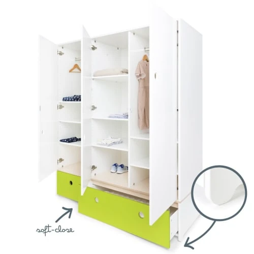 Wookids Armoire 3 Portes Façades Tiroirs Citron Vert 5 Wookids Armoire 3 Portes Façades Tiroirs Citron Vert – Image 3
