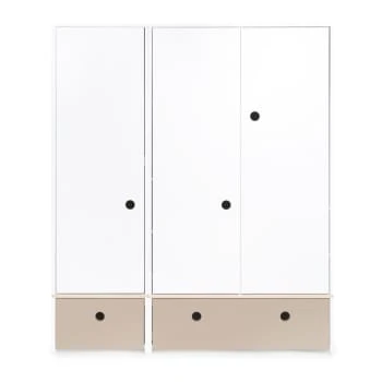 Wookids Armoire 3 Portes Façades Tiroirs Gris Perle-blanc 8 Wookids Armoire 3 Portes Façades Tiroirs Gris Perle-blanc – Image 6
