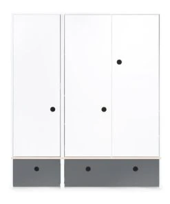 Wookids Armoire 3 Portes Façades Tiroirs Gris Espace