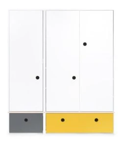 Wookids Armoire 3 Portes Façades Tiroirs Gris Espace-jaune