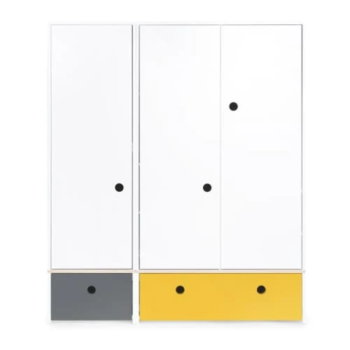 Wookids Armoire 3 Portes Façades Tiroirs Gris Espace-jaune 3 Wookids Armoire 3 Portes Façades Tiroirs Gris Espace-jaune