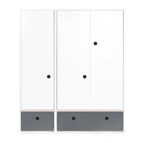 Wookids Armoire 3 Portes Façades Tiroirs Gris Espace 3 Wookids Armoire 3 Portes Façades Tiroirs Gris Espace