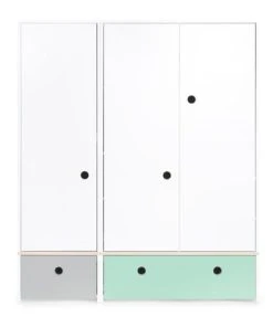 Wookids Armoire 3 Portes Façades Tiroirs Gris Perle