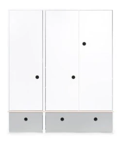Wookids Armoire 3 Portes Façades Tiroirs Gris Perle