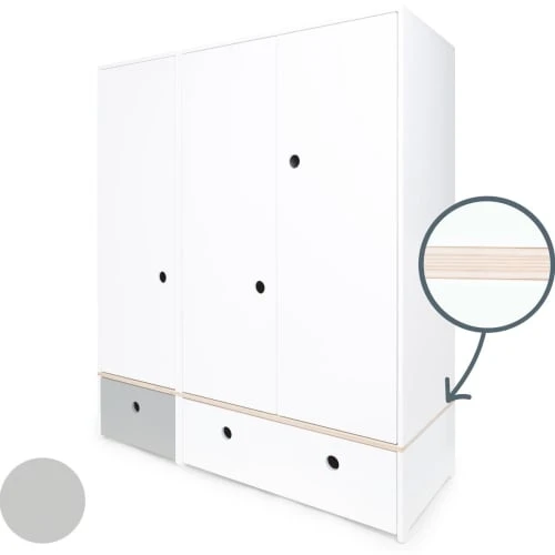 Wookids Armoire 3 Portes Façades Tiroirs Gris Perle-blanc 4 Wookids Armoire 3 Portes Façades Tiroirs Gris Perle-blanc – Image 2