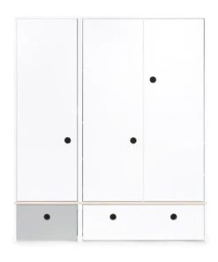 Wookids Armoire 3 Portes Façades Tiroirs Gris Perle-blanc