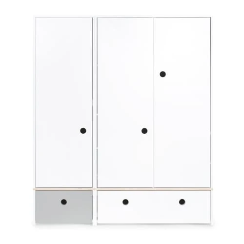 Wookids Armoire 3 Portes Façades Tiroirs Gris Perle-blanc 3 Wookids Armoire 3 Portes Façades Tiroirs Gris Perle-blanc