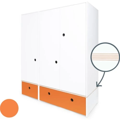Wookids Armoire 3 Portes Façades Tiroirs Orange 4 Wookids Armoire 3 Portes Façades Tiroirs Orange – Image 2
