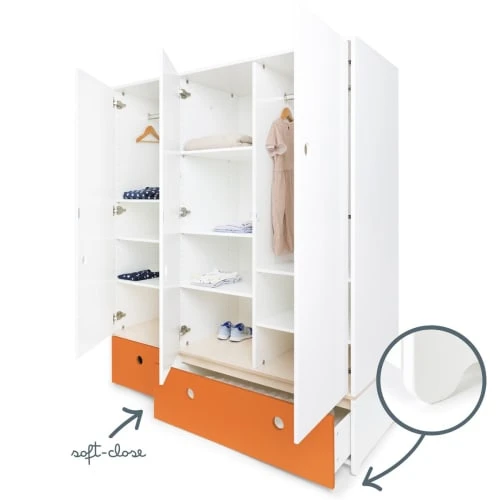 Wookids Armoire 3 Portes Façades Tiroirs Orange 5 Wookids Armoire 3 Portes Façades Tiroirs Orange – Image 3