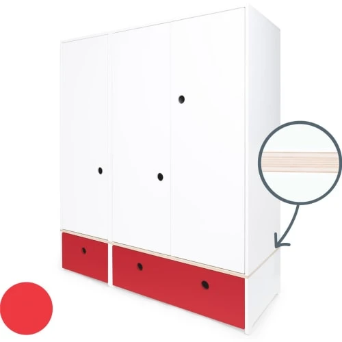 Wookids Armoire 3 Portes Façades Tiroirs Rouge 4 Wookids Armoire 3 Portes Façades Tiroirs Rouge - Image 2