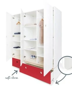 Wookids Armoire 3 Portes Façades Tiroirs Rouge 10 Wookids Armoire 3 Portes Façades Tiroirs Rouge -Maisons du Monde boutique armoire 3 portes facades tiroirs rouge 2