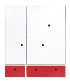 Wookids Armoire 3 Portes Façades Tiroirs Rouge