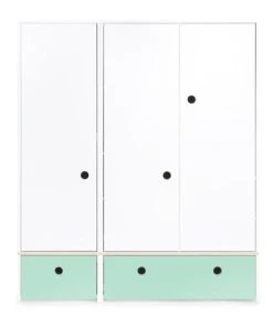 Wookids Armoire 3 Portes Façades Tiroirs Vert Menthe