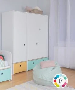 Wookids Armoire 3 Portes Façades Tiroirs Vert Menthe -Maisons du Monde boutique armoire 3 portes facades tiroirs vert menthe 3