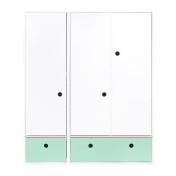 Wookids Armoire 3 Portes Façades Tiroirs Citron Vert 8 Wookids Armoire 3 Portes Façades Tiroirs Citron Vert – Image 6