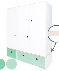 Wookids Armoire 3 Portes Façades Tiroirs Vert Ocean -Maisons du Monde boutique armoire 3 portes facades tiroirs vert ocean 1