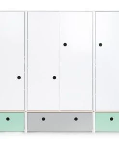 Wookids Armoire 4 Portes Vert Menthe-gris Perle-vert Menthe