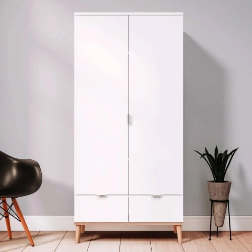 HomeStyle4U Armoire De Rangement 2 Portes En Bois Blanc 180x90x55cm 4 HomeStyle4U Armoire De Rangement 2 Portes En Bois Blanc 180x90x55cm - Image 2