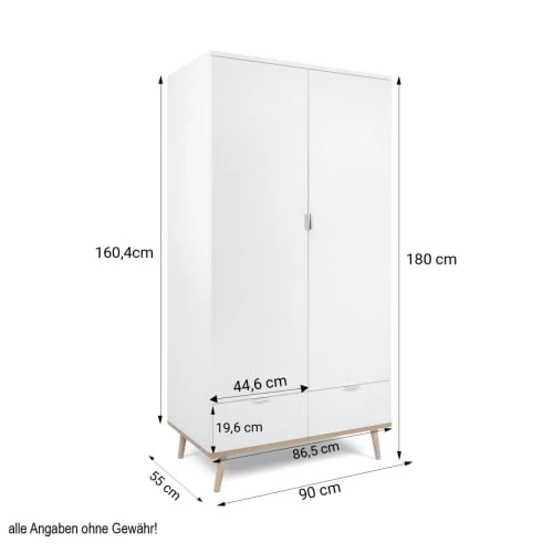 HomeStyle4U Armoire De Rangement 2 Portes En Bois Blanc 180x90x55cm 5 HomeStyle4U Armoire De Rangement 2 Portes En Bois Blanc 180x90x55cm - Image 3