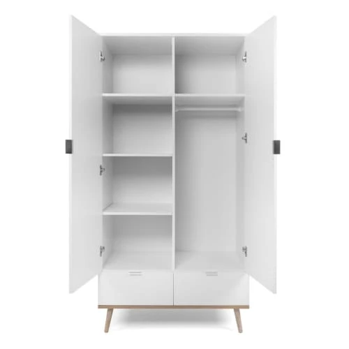 HomeStyle4U Armoire De Rangement 2 Portes En Bois Blanc 180x90x55cm 6 HomeStyle4U Armoire De Rangement 2 Portes En Bois Blanc 180x90x55cm - Image 4
