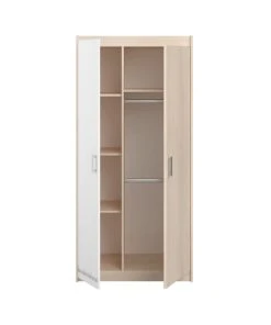 CALICOSY Armoire Enfant 2 Portes Avec Penderie L85,2 Cm - Décor Bois Et Blanc -Maisons du Monde boutique armoire enfant 2 portes avec penderie l85 2 cm decor bois et blanc 2