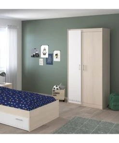 CALICOSY Armoire Enfant 2 Portes Avec Penderie L85,2 Cm - Décor Bois Et Blanc -Maisons du Monde boutique armoire enfant 2 portes avec penderie l85 2 cm decor bois et blanc 3