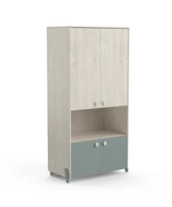 CALICOSY Armoire Enfant 4 Portes Avec Penderie, Décor Bois Et Vert - L89 Cm -Maisons du Monde boutique armoire enfant 4 portes avec penderie decor bois et vert l89 cm 2