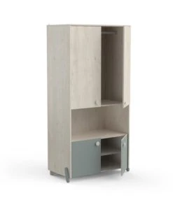 CALICOSY Armoire Enfant 4 Portes Avec Penderie, Décor Bois Et Vert - L89 Cm -Maisons du Monde boutique armoire enfant 4 portes avec penderie decor bois et vert l89 cm 4