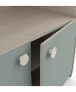 CALICOSY Armoire Enfant 4 Portes Avec Penderie, Décor Bois Et Vert - L89 Cm -Maisons du Monde boutique armoire enfant 4 portes avec penderie decor bois et vert l89 cm 5