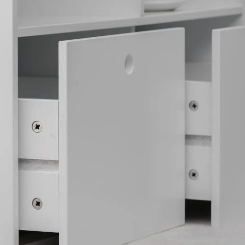 Mobili Rebecca Bibliothèque Basse Avec 3 étagères Et 2 Tiroirs En MDF Blanc 6 Mobili Rebecca Bibliothèque Basse Avec 3 étagères Et 2 Tiroirs En MDF Blanc - Image 4