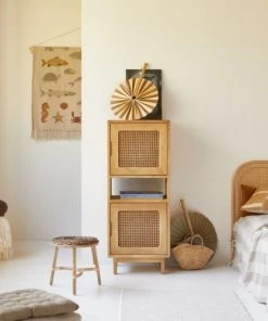 Tikamoon Bibliothèque Basse Enfant En Orme Massif Et Cannage