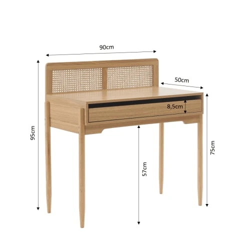 Baita Bureau Cannage Rotin Et Effet Bois 1 Tiroir 5 Baita Bureau Cannage Rotin Et Effet Bois 1 Tiroir - Image 3