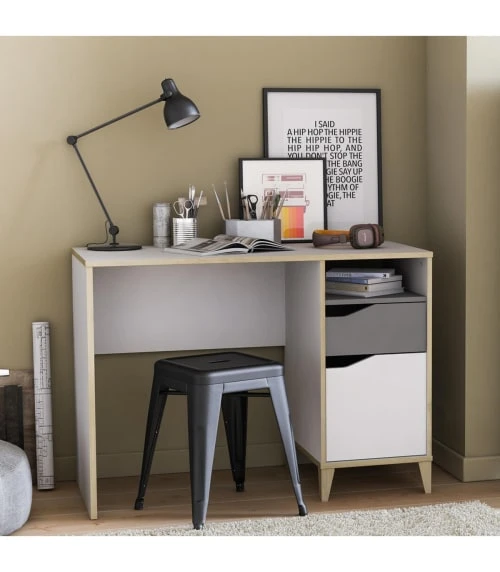 CALICOSY Bureau Enfant 1 Porte 1 Tiroir, Blanc Et Gris - L106,6 Cm 4 CALICOSY Bureau Enfant 1 Porte 1 Tiroir, Blanc Et Gris - L106,6 Cm – Image 2