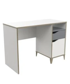 CALICOSY Bureau Enfant 1 Porte 1 Tiroir, Blanc Et Gris - L106,6 Cm