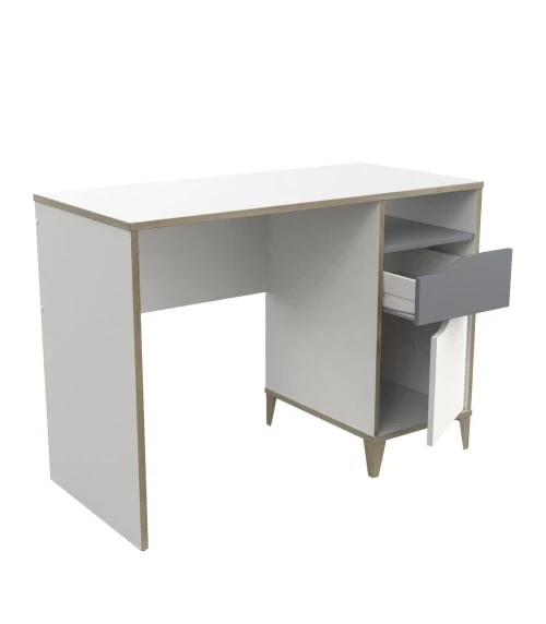 CALICOSY Bureau Enfant 1 Porte 1 Tiroir, Blanc Et Gris - L106,6 Cm 6 CALICOSY Bureau Enfant 1 Porte 1 Tiroir, Blanc Et Gris - L106,6 Cm – Image 4