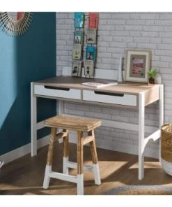 Nateo Concept Bureau Enfant 2 Tiroirs Blanc Et Chêne Clair -Maisons du Monde boutique bureau enfant 2 tiroirs blanc et chene clair 2