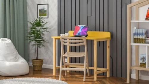 WNM Group Bureau Enfant En Pin Massif 120x58 Jaune 4 WNM Group Bureau Enfant En Pin Massif 120x58 Jaune - Image 2