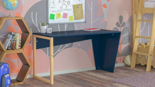 WNM Group Bureau Enfant En Pin Massif 120x60 Bleu Marine 4 WNM Group Bureau Enfant En Pin Massif 120x60 Bleu Marine – Image 2