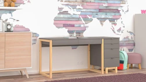 WNM Group Bureau Enfant En Pin Massif 120x60 Gris Foncé 4 WNM Group Bureau Enfant En Pin Massif 120x60 Gris Foncé - Image 2