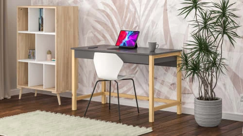 WNM Group Bureau Enfant En Pin Massif 120x60 Gris Foncé 4 WNM Group Bureau Enfant En Pin Massif 120x60 Gris Foncé - Image 2