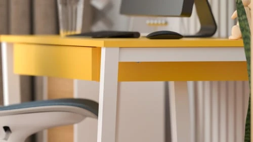 WNM Group Bureau Enfant En Pin Massif 120x60 Jaune 5 WNM Group Bureau Enfant En Pin Massif 120x60 Jaune - Image 3