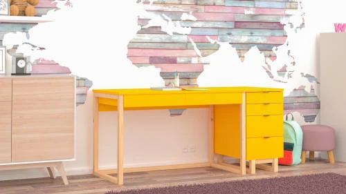 WNM Group Bureau Enfant En Pin Massif 120x60 Jaune 4 WNM Group Bureau Enfant En Pin Massif 120x60 Jaune - Image 2