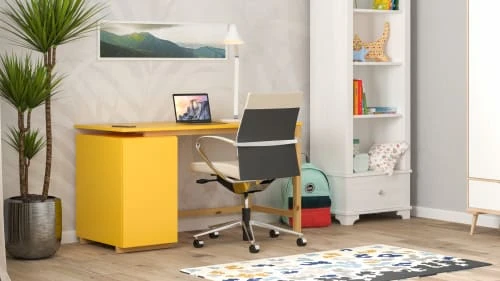 WNM Group Bureau Enfant En Pin Massif 120x60 Jaune 6 WNM Group Bureau Enfant En Pin Massif 120x60 Jaune – Image 4