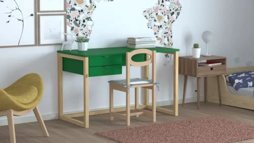 WNM Group Bureau Enfant En Pin Massif 120x60 Vert 4 WNM Group Bureau Enfant En Pin Massif 120x60 Vert – Image 2
