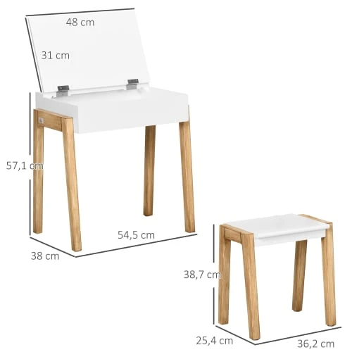 HOMCOM Bureau Enfant Scandinave - Tabouret, Case - Blanc Aspect Bois Clair 5 HOMCOM Bureau Enfant Scandinave - Tabouret, Case - Blanc Aspect Bois Clair – Image 3